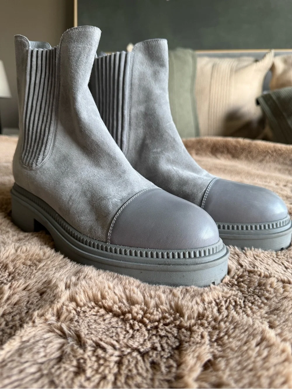 Marc Fisher Grey Suede Chelsea Lug Ankle Boots